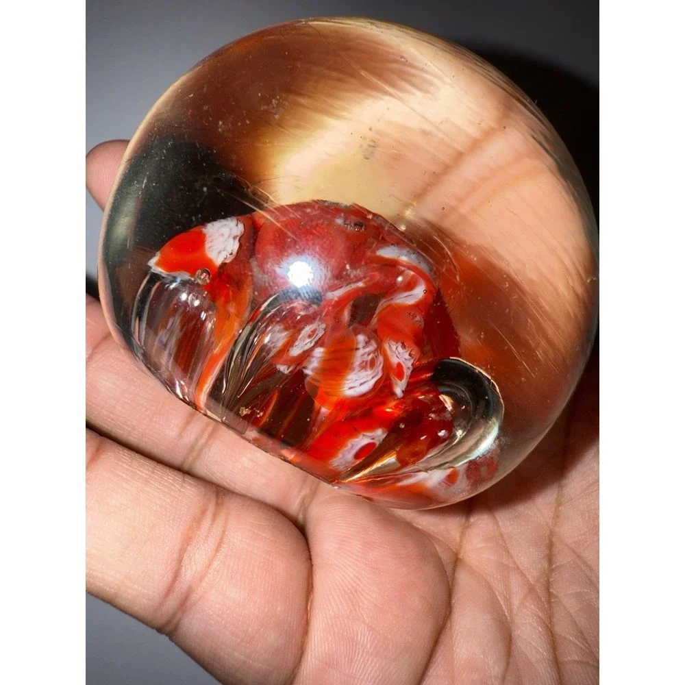 Vintage‎ Hand-Blown Trumpet & Red/White Millefiori Glass Paperweight